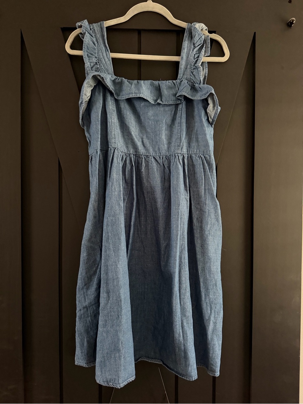 Very J Blue Ruffle Strap Denim Dress